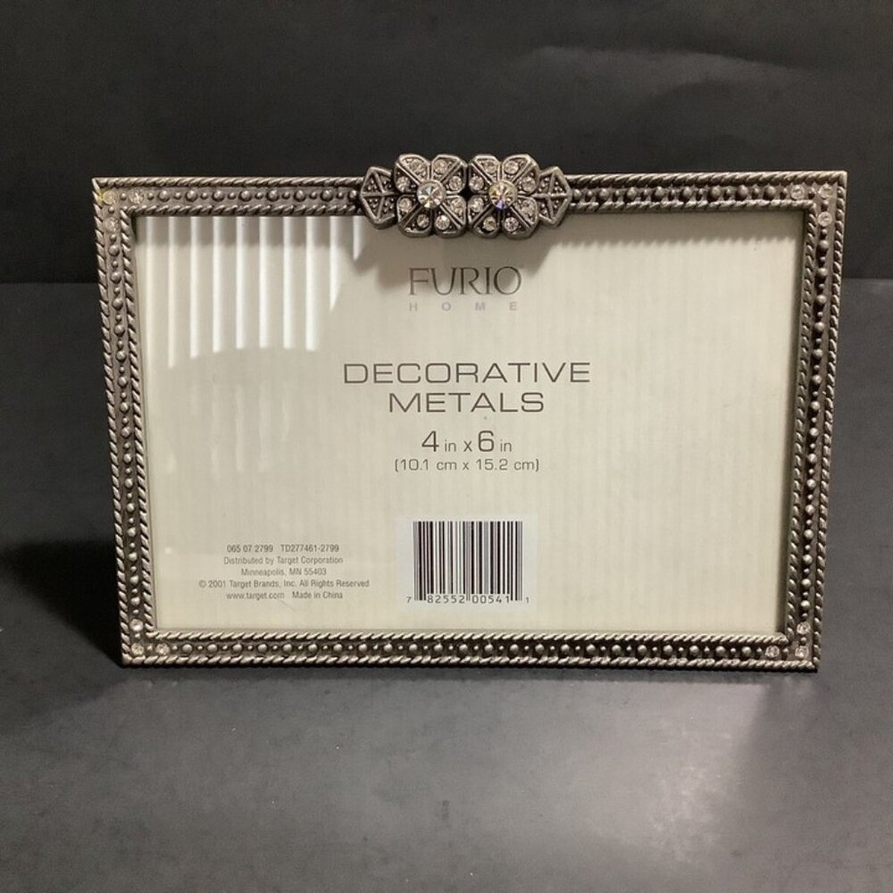 FURIO Decorative Metals Picture Frame 4" x 6" Rhinestones Silver Metal New
